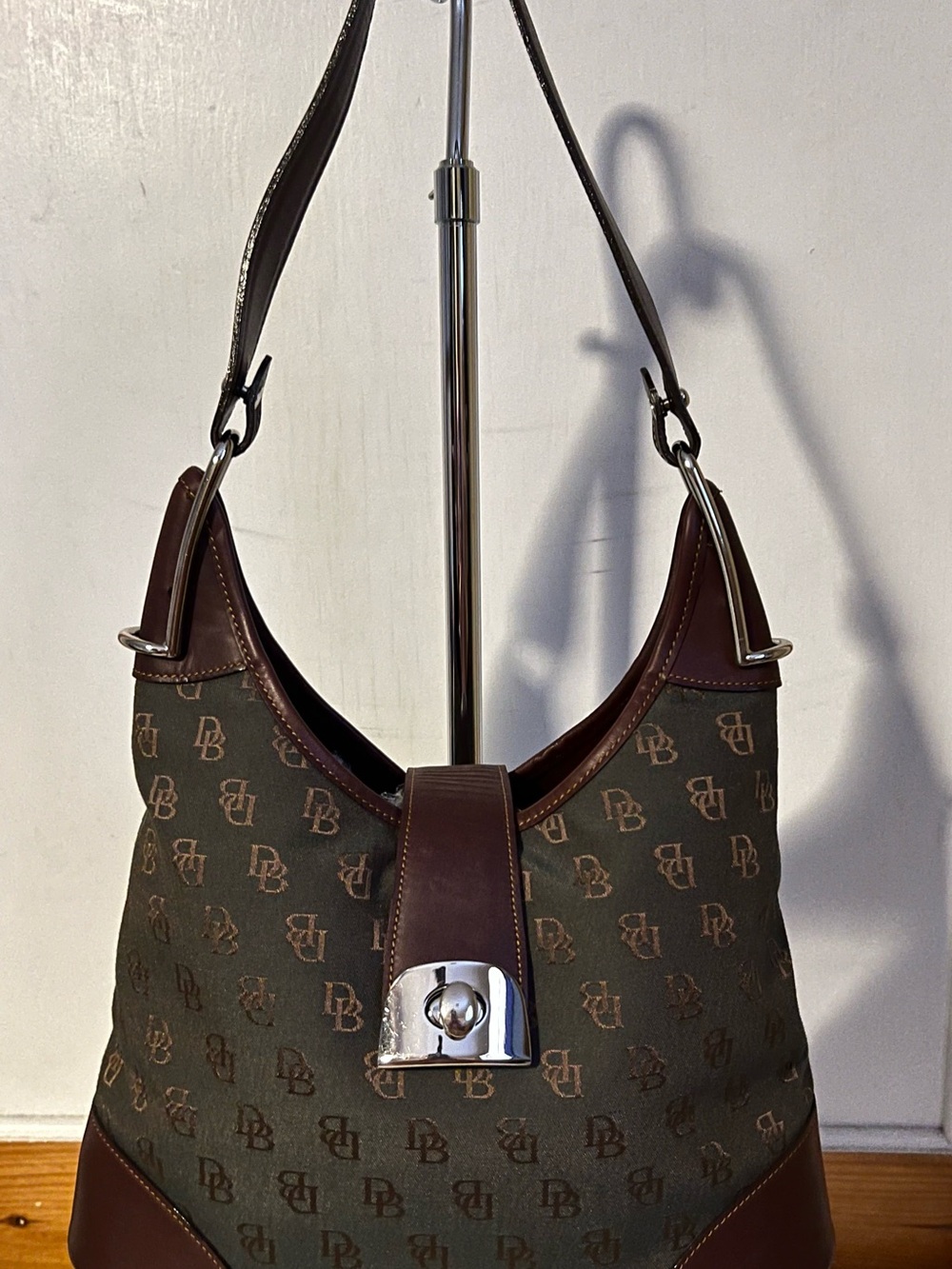 Dooney & Bourke Signature Monogram Logo Canvas & Leather Crescent Hobo